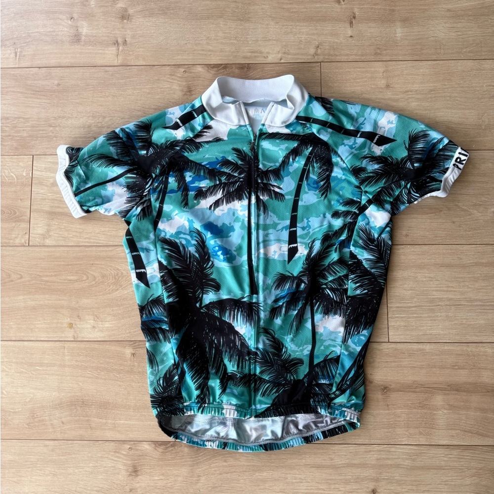 Primal Tropical Palm Tree Cycling Jersey Mens Small Full Zip Performance Shirt